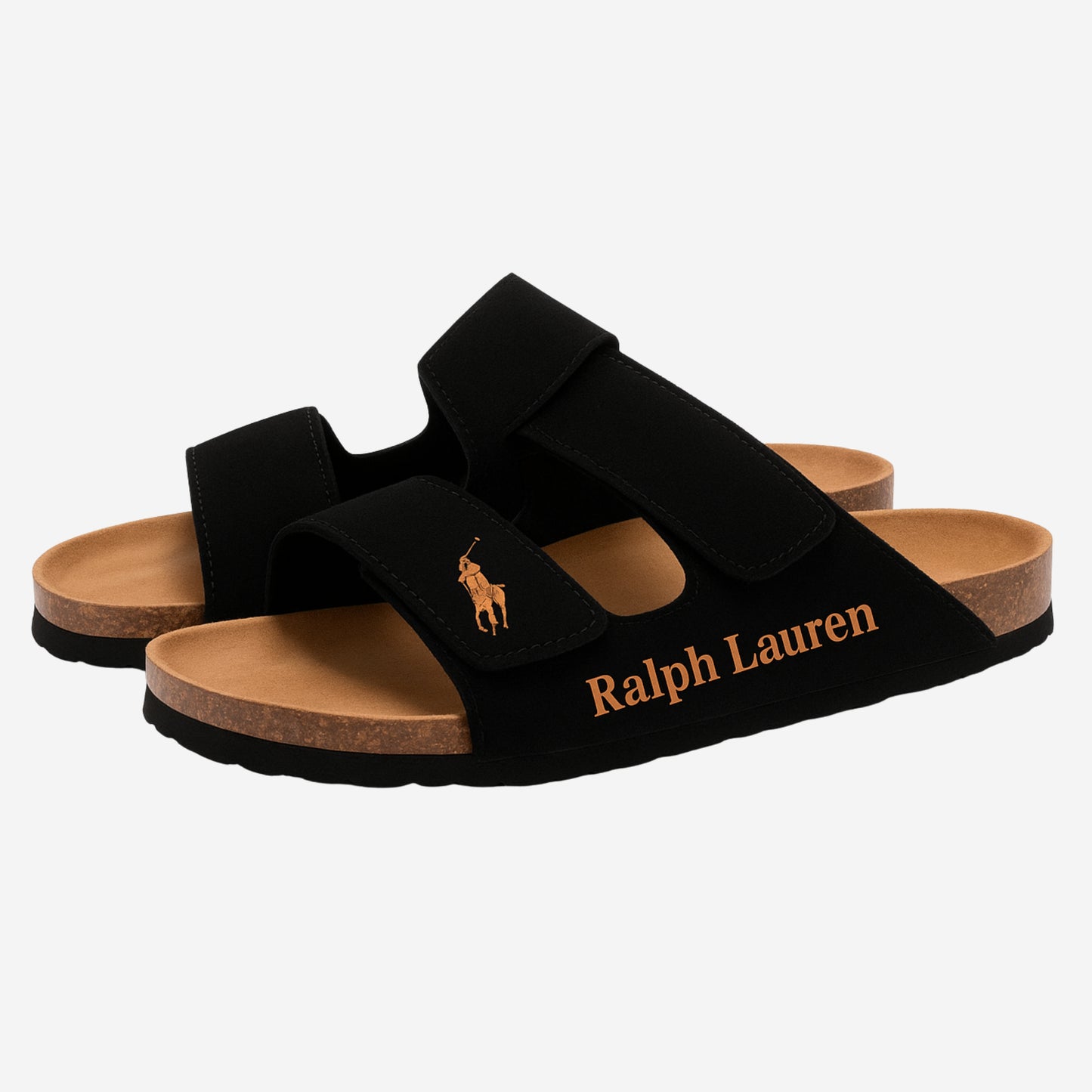 Ralph Lauren Sandales Homme Noires – Double Lanières, 1 acheté = 2, Livraison Gratuite