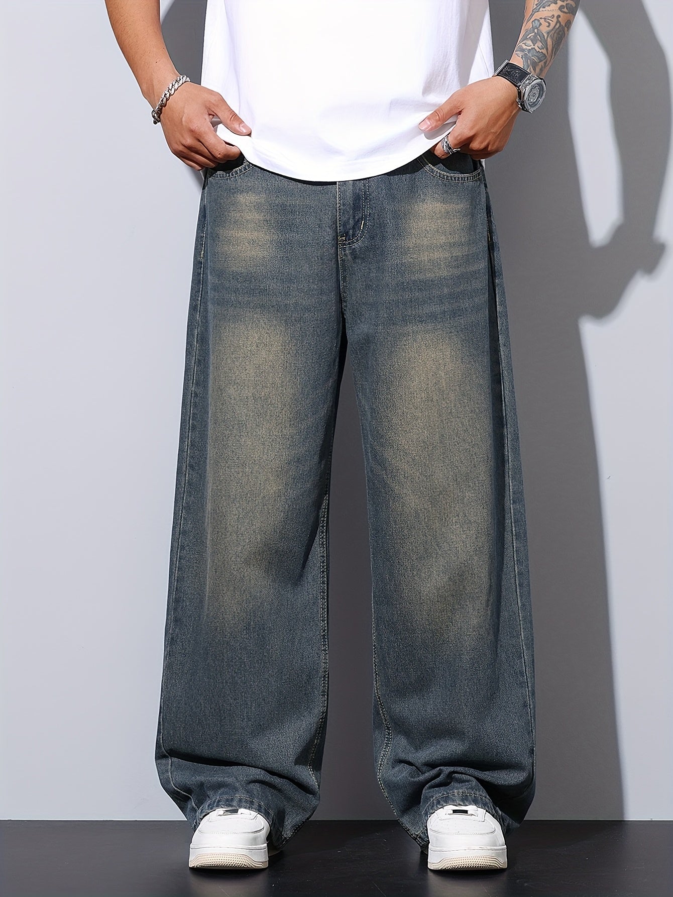 Jean Homme Casual – Bleu, Coupe Large, Ourlet Brut, Tissu Non Extensible