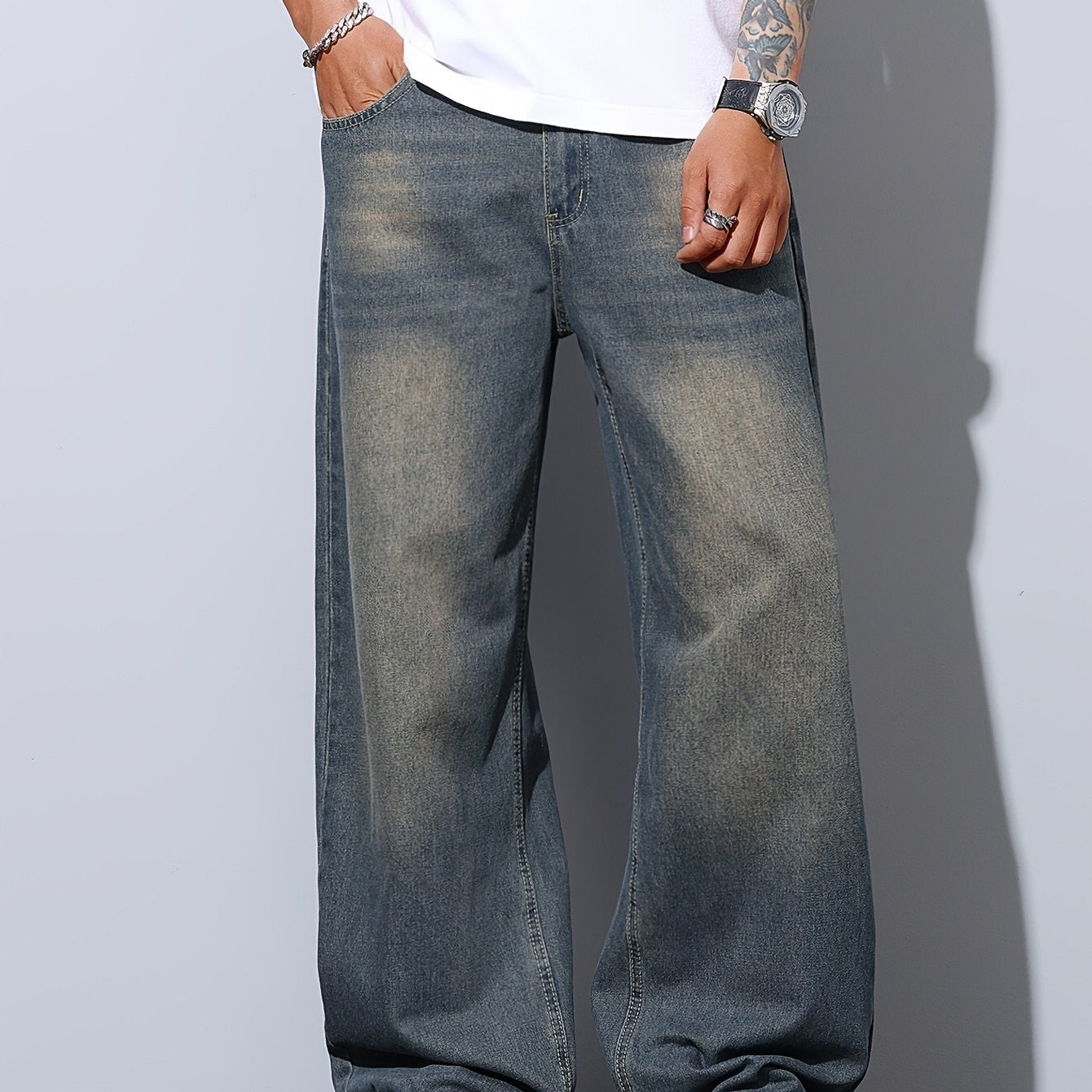Jean Homme Casual – Bleu, Coupe Large, Ourlet Brut, Tissu Non Extensible