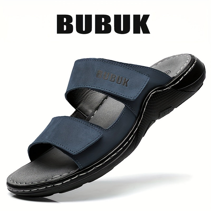 Sandales Homme – Cuir Véritable, Bout Ouvert, Semelle Antidérapante, Réglables