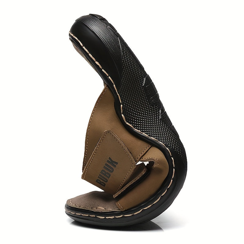 Sandales Homme – Cuir Véritable, Bout Ouvert, Semelle Antidérapante, Réglables