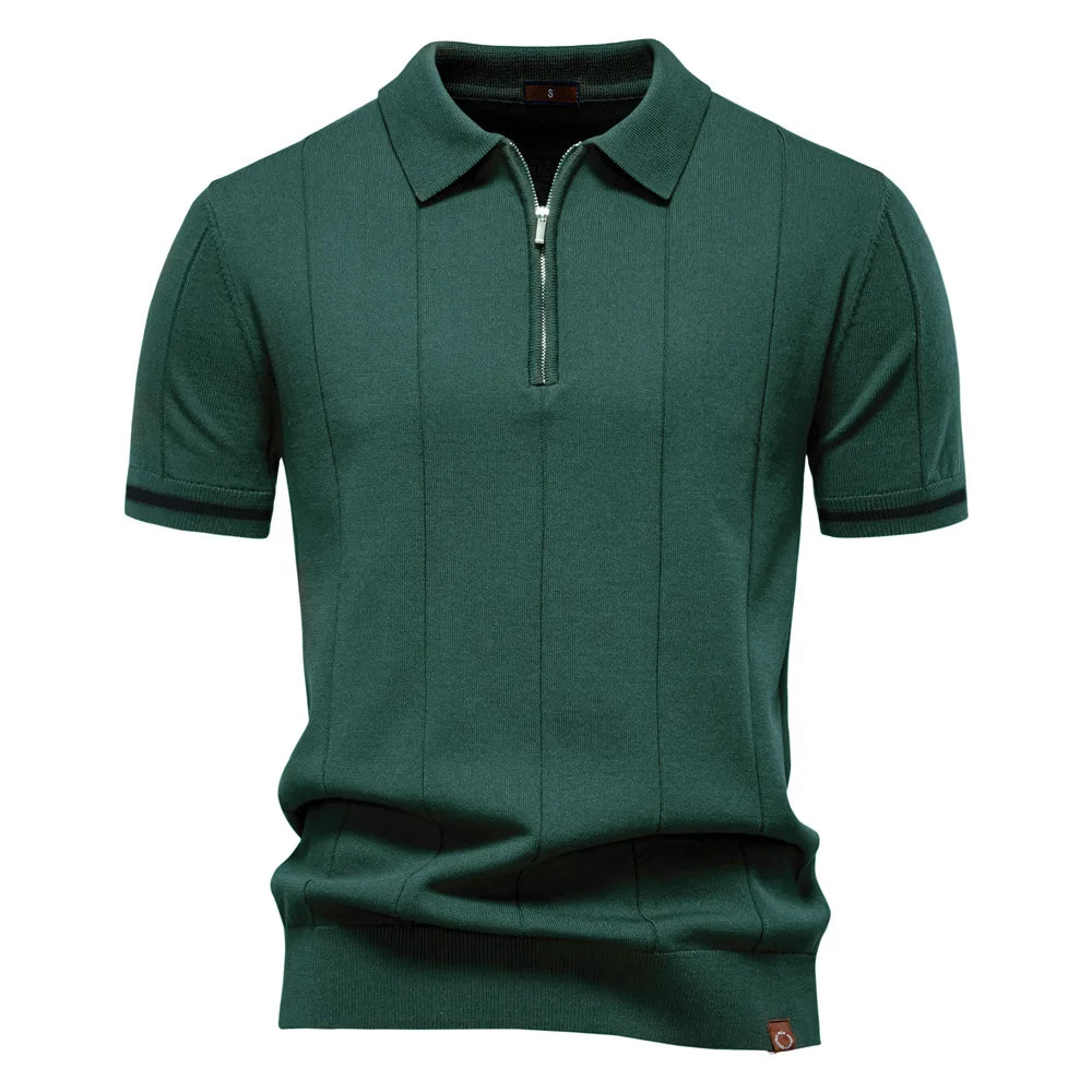 Polo Homme Business – Manches Courtes, Col Avec Demi-Zip, Tricoté, Style Casual