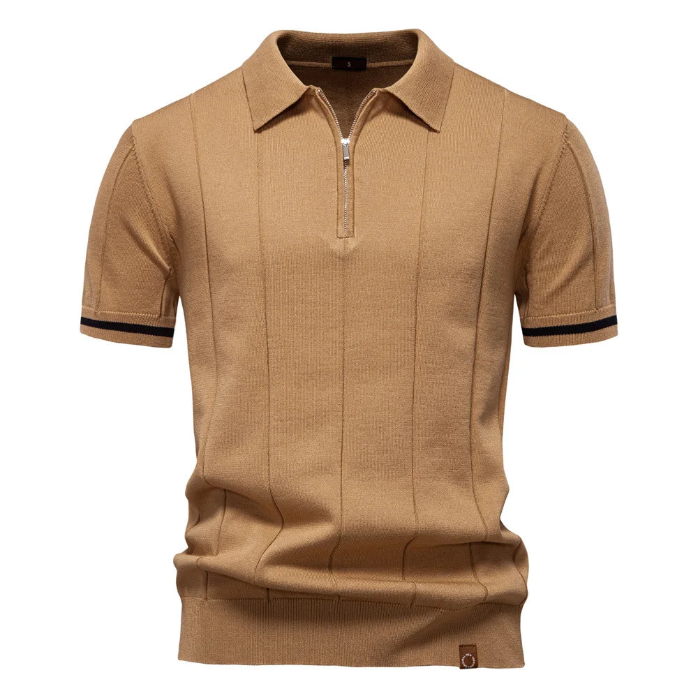 Polo Homme Business – Manches Courtes, Col Avec Demi-Zip, Tricoté, Style Casual