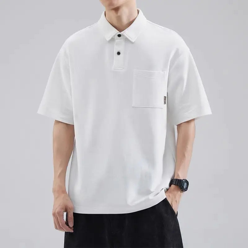 Polo Homme Américain – Manches Courtes, Col Boutonné, Poche, Casual