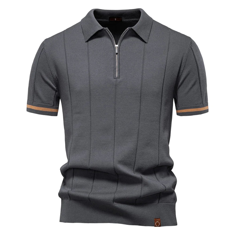 Polo Homme Business – Manches Courtes, Col Avec Demi-Zip, Tricoté, Style Casual
