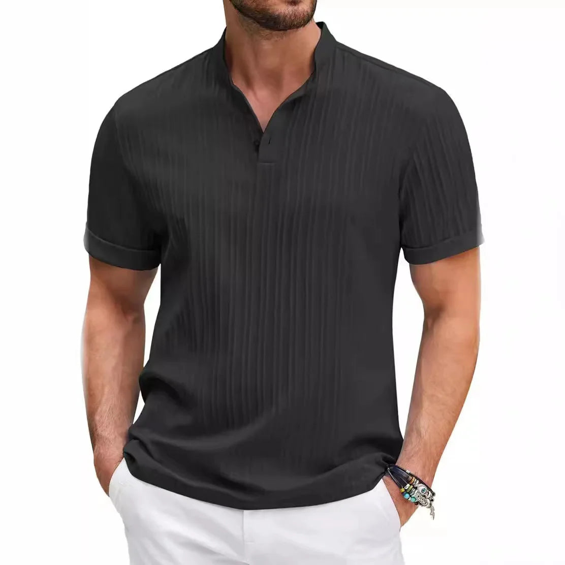 Chemise Homme Hawaïenne – Coton & Lin, Col Montant, Casual