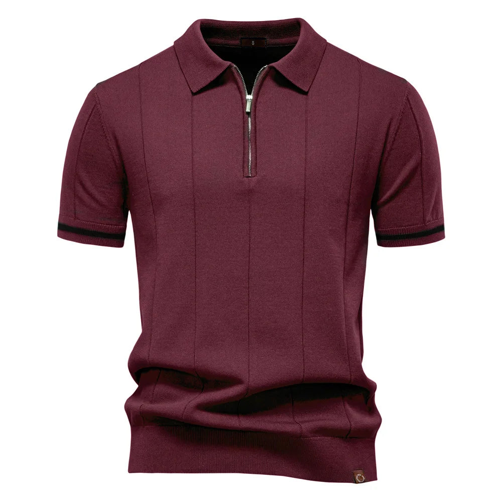 Polo Homme Business – Manches Courtes, Col Avec Demi-Zip, Tricoté, Style Casual