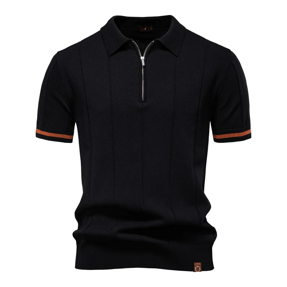 Polo Homme Business – Manches Courtes, Col Avec Demi-Zip, Tricoté, Style Casual