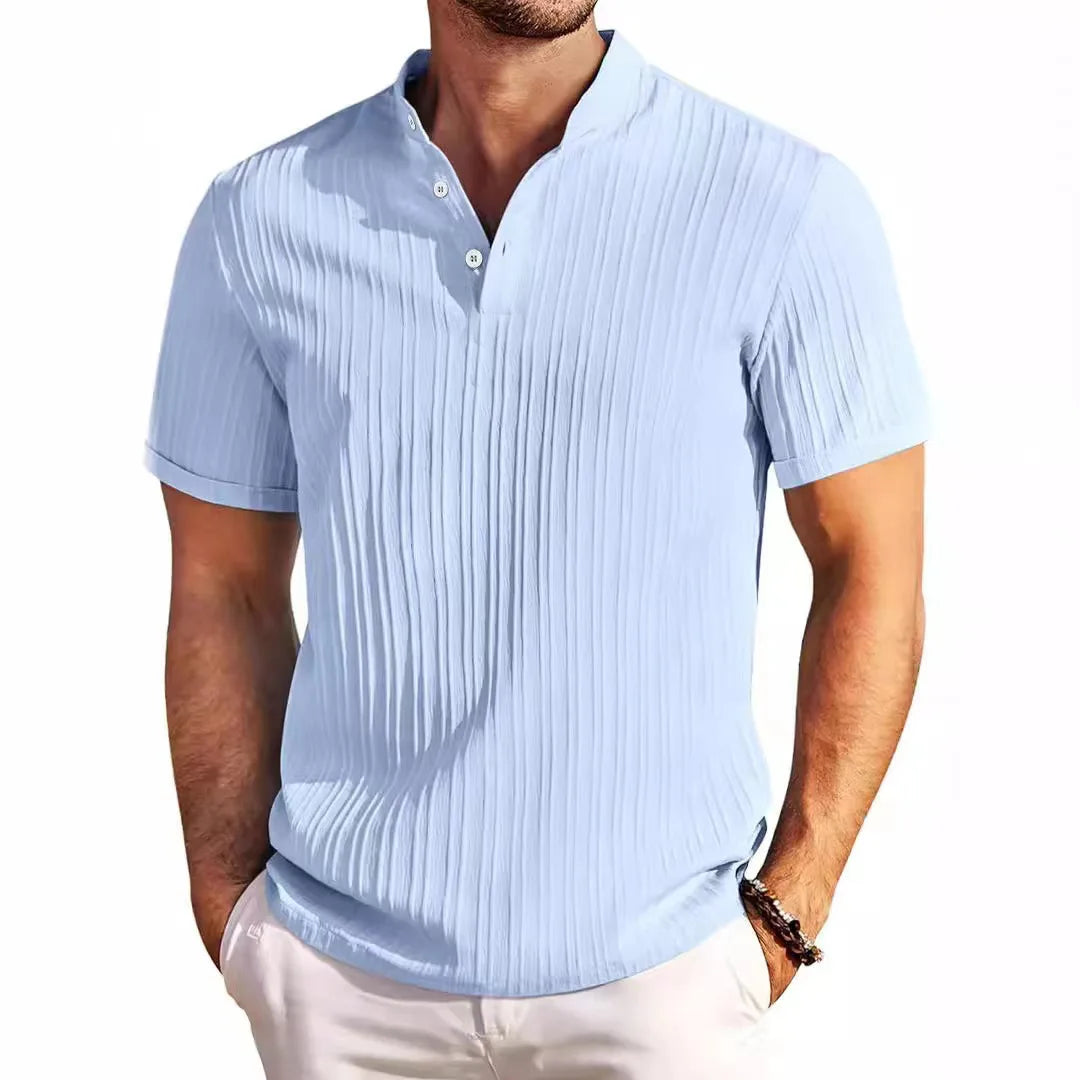 Chemise Homme Hawaïenne – Coton & Lin, Col Montant, Casual