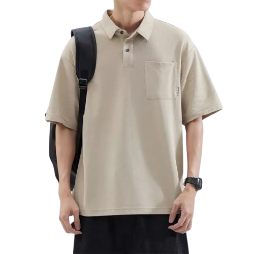 Polo Homme Américain – Manches Courtes, Col Boutonné, Poche, Casual