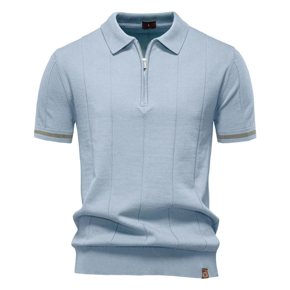 Polo Homme Business – Manches Courtes, Col Avec Demi-Zip, Tricoté, Style Casual