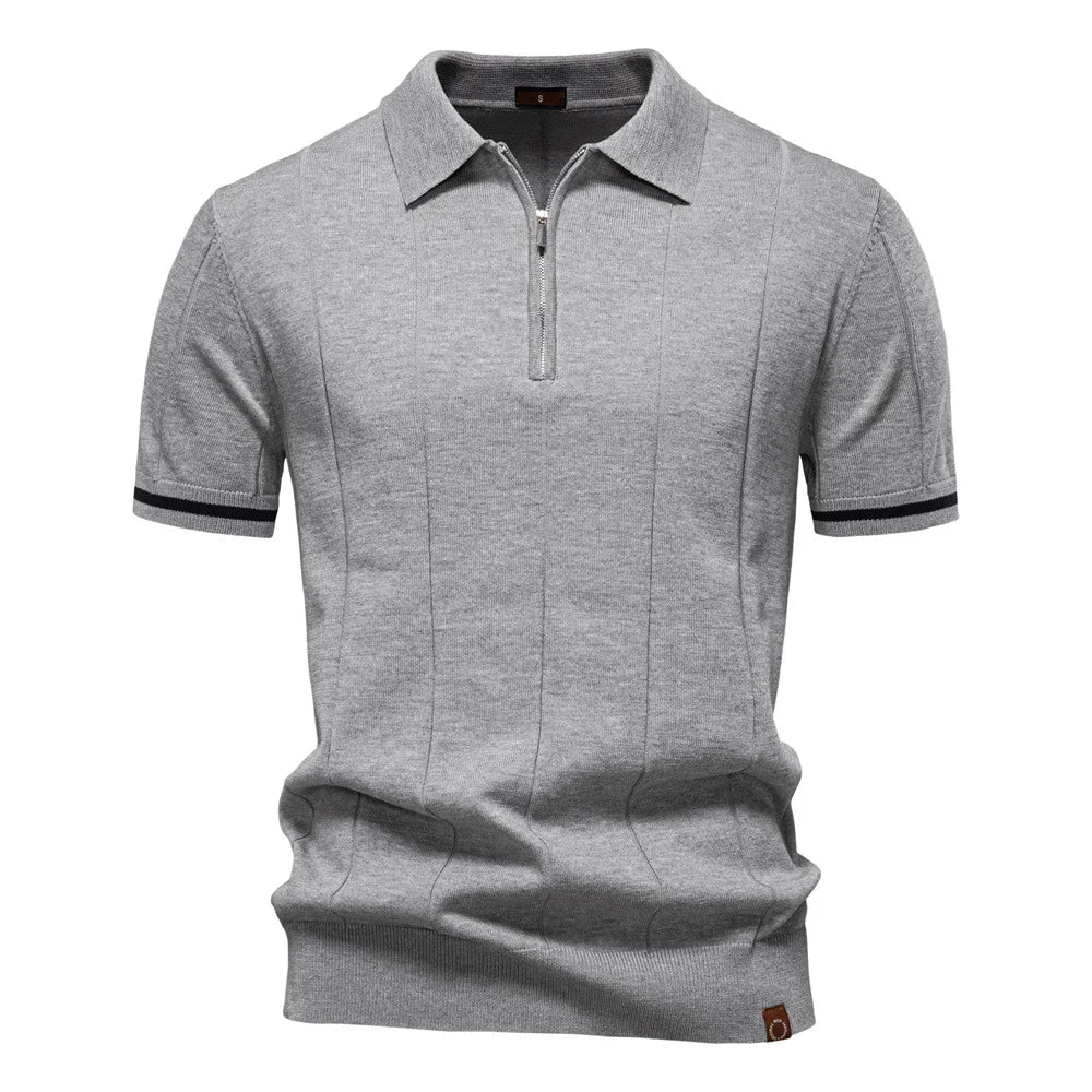 Polo Homme Business – Manches Courtes, Col Avec Demi-Zip, Tricoté, Style Casual