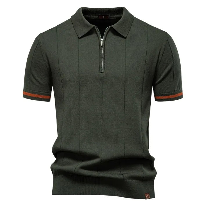 Polo Homme Business – Manches Courtes, Col Avec Demi-Zip, Tricoté, Style Casual