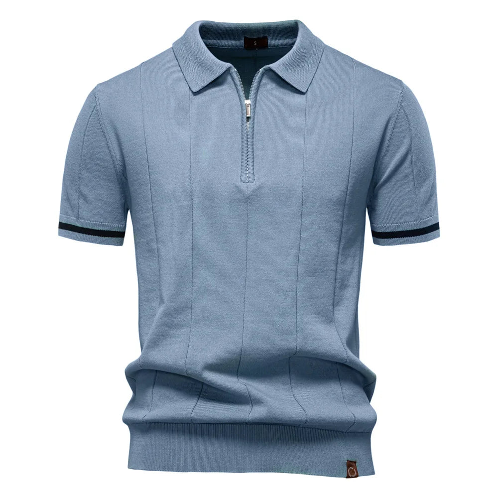Polo Homme Business – Manches Courtes, Col Avec Demi-Zip, Tricoté, Style Casual
