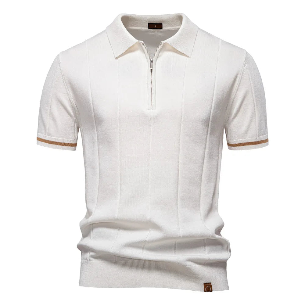 Polo Homme Business – Manches Courtes, Col Avec Demi-Zip, Tricoté, Style Casual