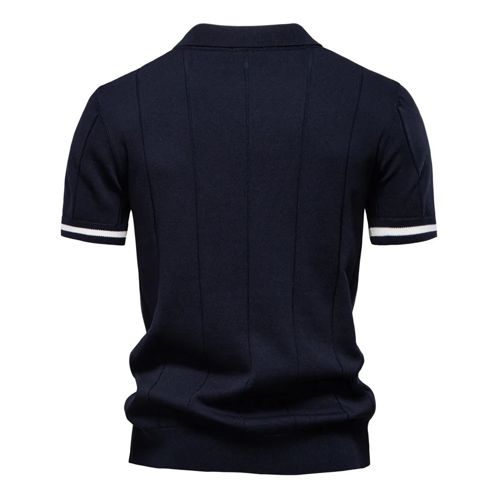 Polo Homme Business – Manches Courtes, Col Avec Demi-Zip, Tricoté, Style Casual