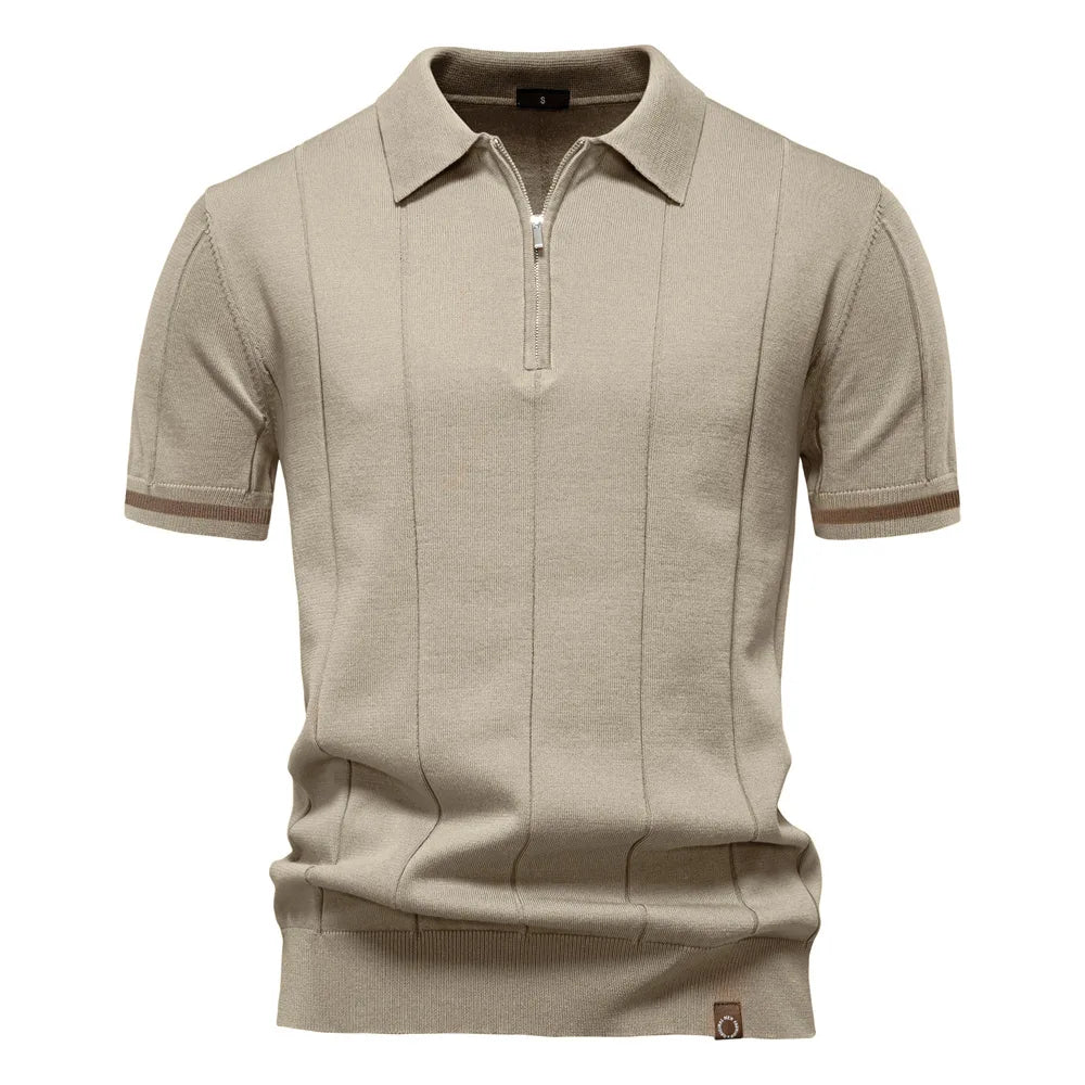 Polo Homme Business – Manches Courtes, Col Avec Demi-Zip, Tricoté, Style Casual