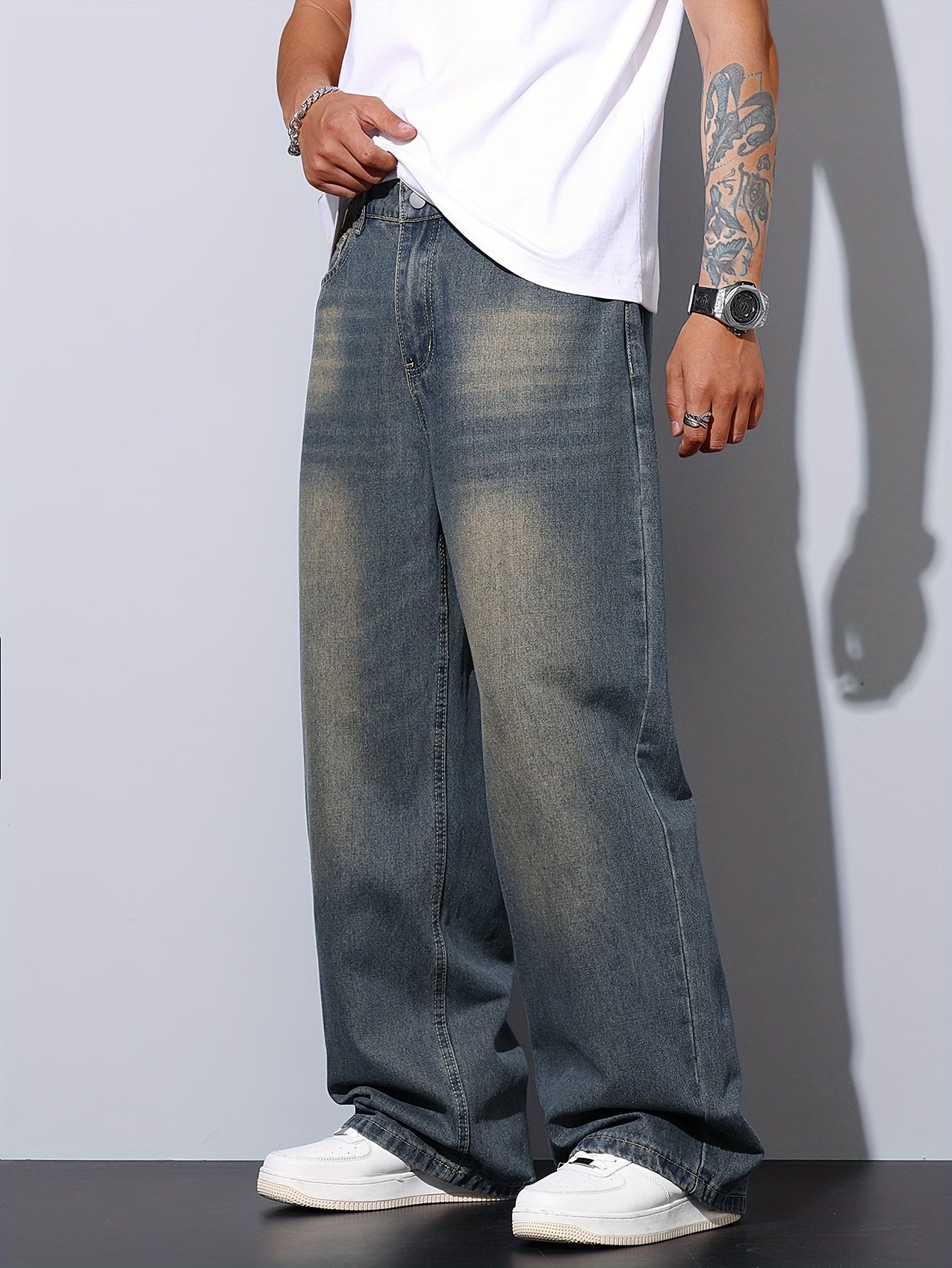 Jean Homme Casual – Bleu, Coupe Large, Ourlet Brut, Tissu Non Extensible