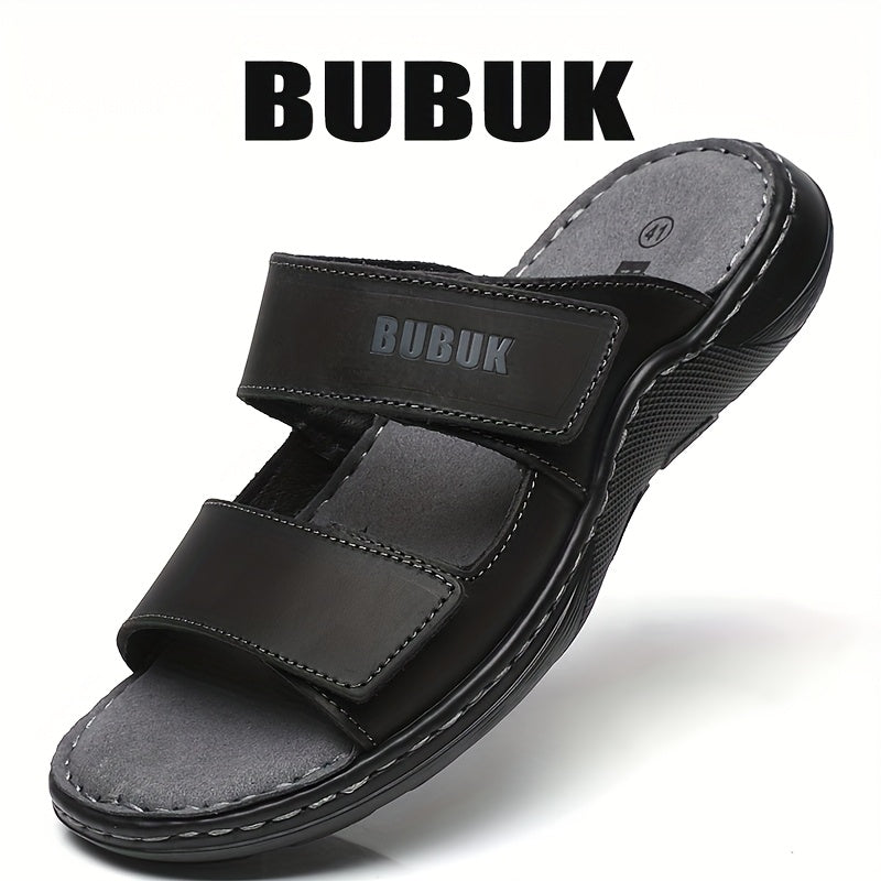 Sandales Homme – Cuir Véritable, Bout Ouvert, Semelle Antidérapante, Réglables
