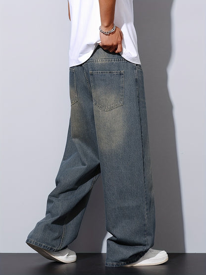Jean Homme Casual – Bleu, Coupe Large, Ourlet Brut, Tissu Non Extensible