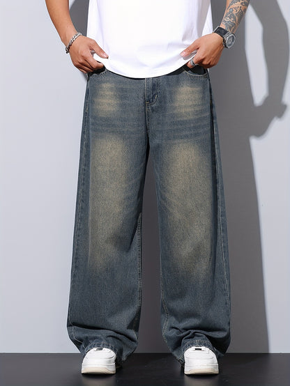 Jean Homme Casual – Bleu, Coupe Large, Ourlet Brut, Tissu Non Extensible