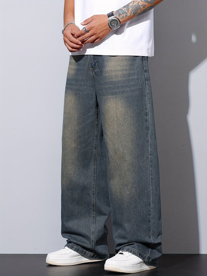 Jean Homme Casual – Bleu, Coupe Large, Ourlet Brut, Tissu Non Extensible