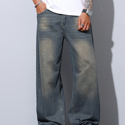 Jean Homme Casual – Bleu, Coupe Large, Ourlet Brut, Tissu Non Extensible