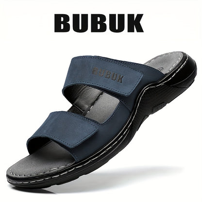 Sandales Homme – Cuir Véritable, Bout Ouvert, Semelle Antidérapante, Réglables