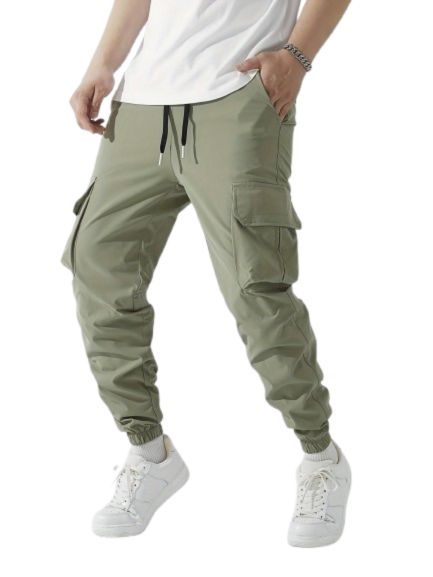 Joggers Homme Confortables – Coupe Large, Multi-Poches, Taille Ajustable, Style Cargo