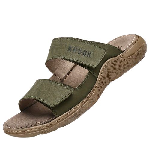 Sandales Homme – Cuir Véritable, Bout Ouvert, Semelle Antidérapante, Réglables