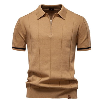 Polo Homme Business – Manches Courtes, Col Avec Demi-Zip, Tricoté, Style Casual