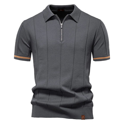 Polo Homme Business – Manches Courtes, Col Avec Demi-Zip, Tricoté, Style Casual