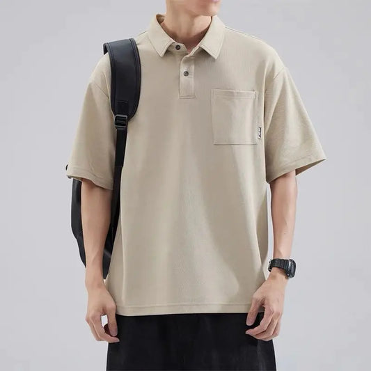 Polo Homme Américain – Manches Courtes, Col Boutonné, Poche, Casual