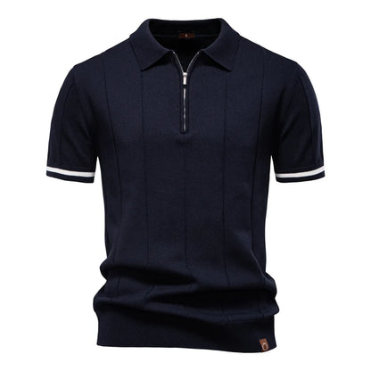 Polo Homme Business – Manches Courtes, Col Avec Demi-Zip, Tricoté, Style Casual