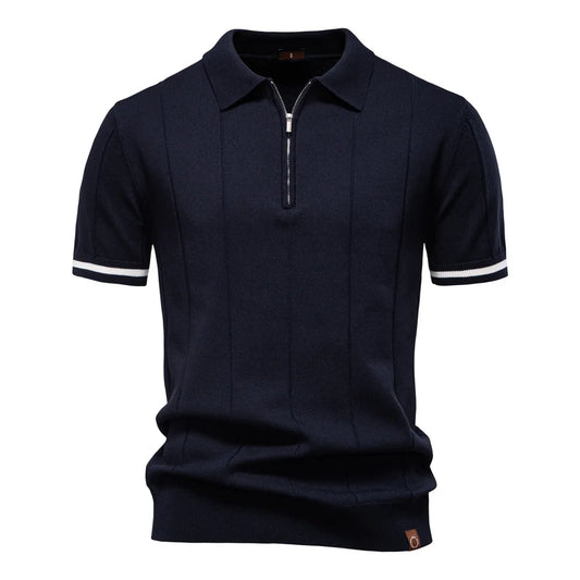 Polo Homme Business – Manches Courtes, Col Avec Demi-Zip, Tricoté, Style Casual
