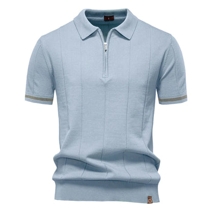 Polo Homme Business – Manches Courtes, Col Avec Demi-Zip, Tricoté, Style Casual