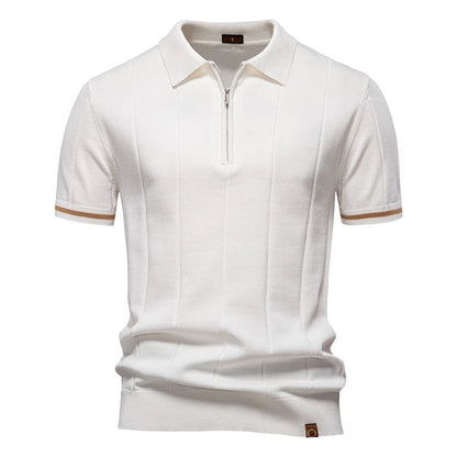 Polo Homme Business – Manches Courtes, Col Avec Demi-Zip, Tricoté, Style Casual