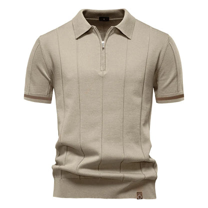Polo Homme Business – Manches Courtes, Col Avec Demi-Zip, Tricoté, Style Casual